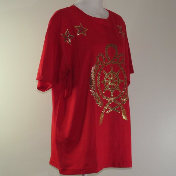 Huntington Ridge Red with Gold Nautical Theme Short Sleeve Blouse Size M (C1130) - Picture 3 of 7